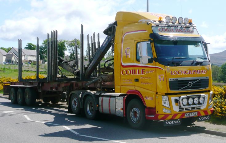 Coille Haulage, Lochgilphead, Volvo timber lorry, Portree, Isle of Skye