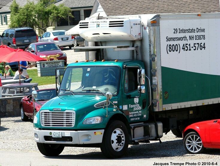 Favorite Foods Freightliner making a delivery at the Fox's Lobster House Restaurant in Sohier Park, York, Maine