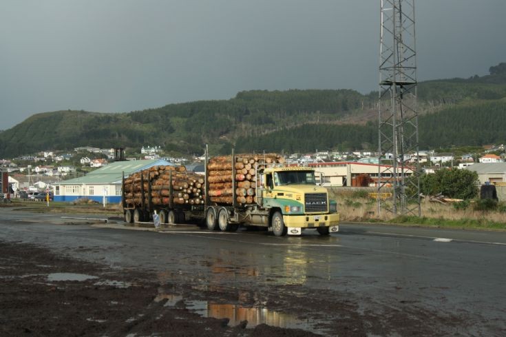 Mack Logger on the weight bridge at South-Port Bluff, New Zealand