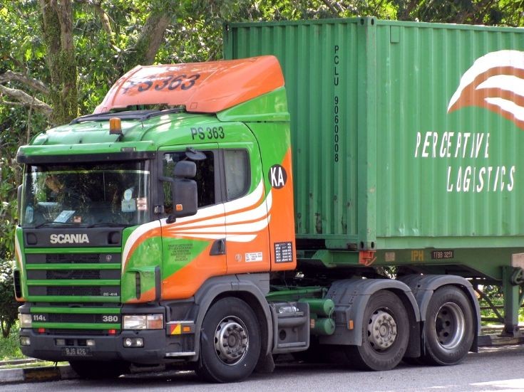 Scania 114L-380 (Perceptive Logistics) at Ayer Keroh Rest Area on the E2 North/South Highway, Malaysia