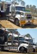 Two Mack Superliners moving a house in Australia